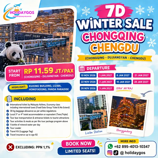 Informasi perjalanan Winter Sale Chongqing Chengdu